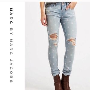 MARC JACOBS Lily Polka Dot Distressed Jeans Slim Skinny Midrise Size 28